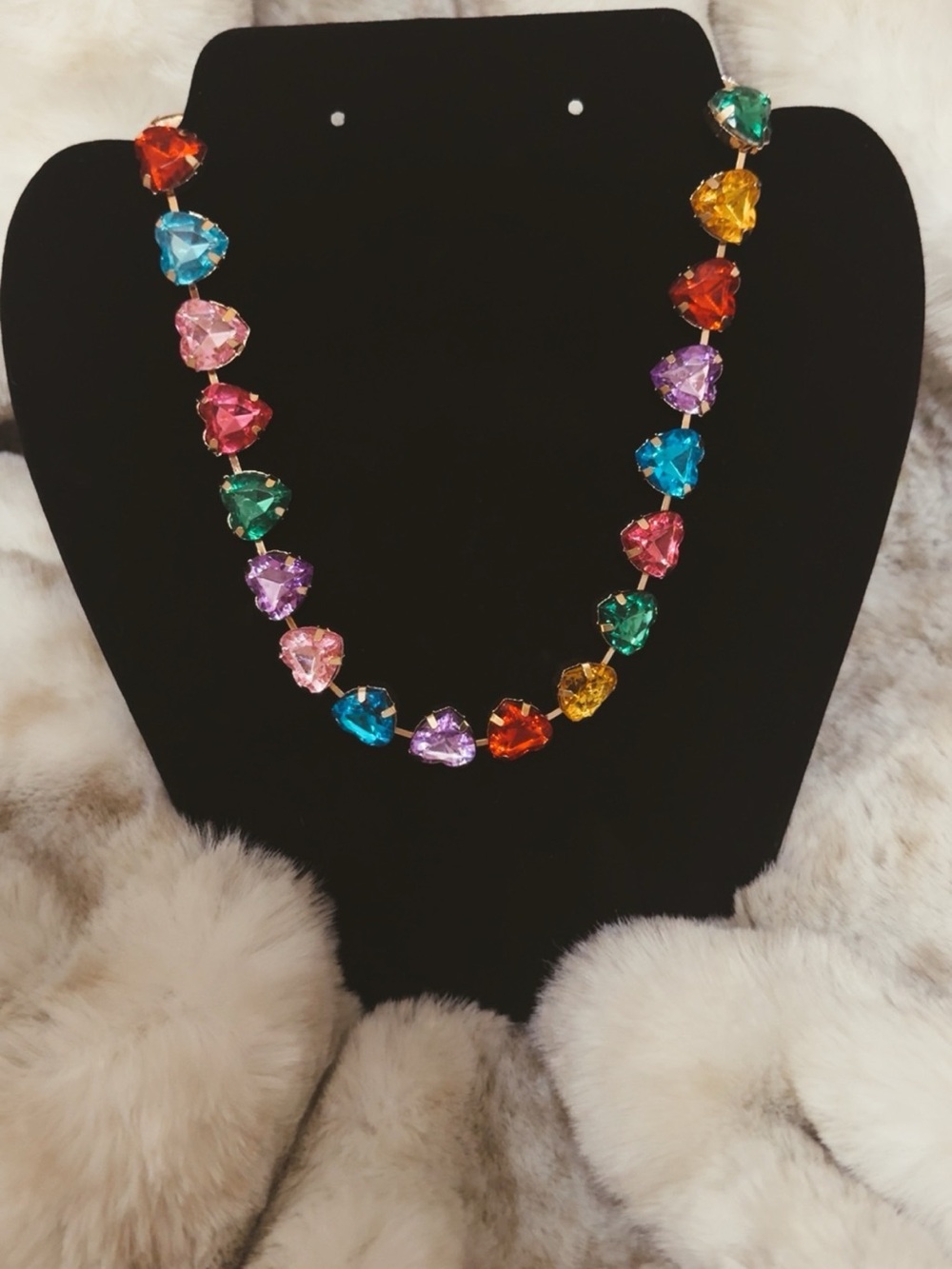 Gold-Tone Multicolor Heart Crystal Necklace - Women's Jewelry